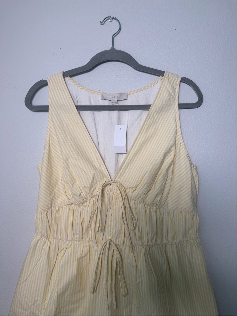 LOFT NWT Butter Yellow Striped Cotton V-Neck Maxi Dress Size 8 - Picture 4 of 10